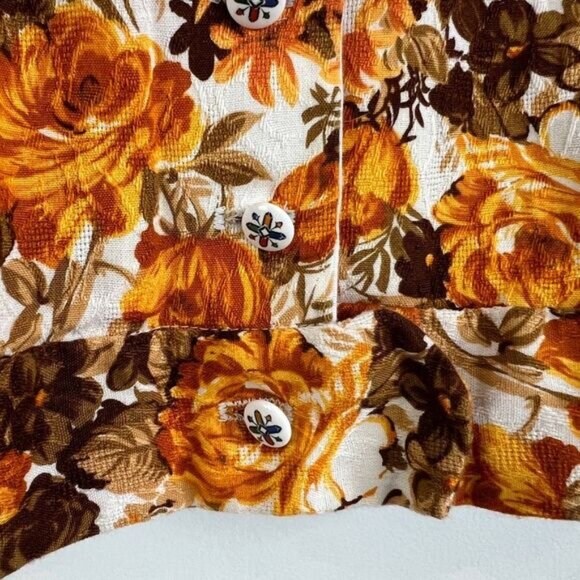 VTG Handmade Women Small Brown White Floral Collared Babydoll Cropped Top Blouse - Picture 13 of 14